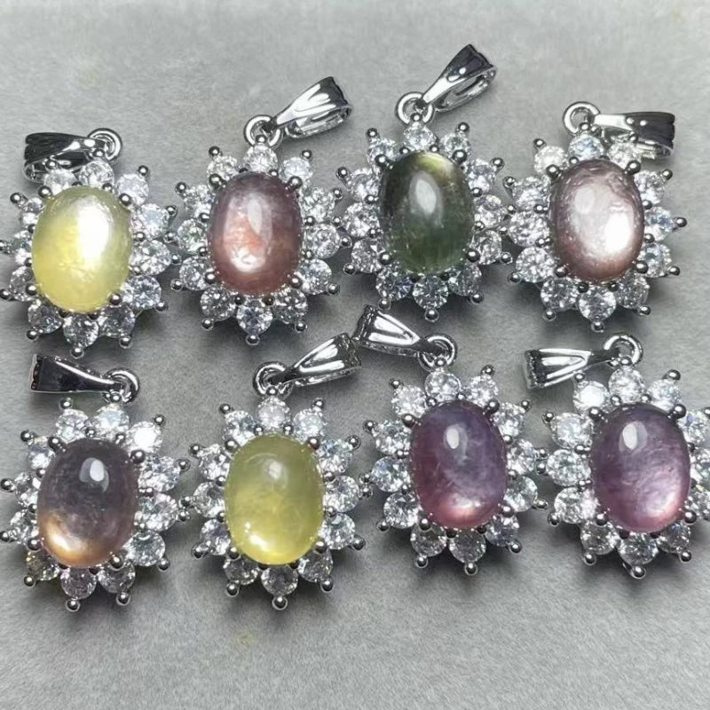 4 Stück AKAC Stein, Größe ca. 7*9mm, natürlicher Lepidolith-Anhänger, Weißkupfer-Anhänger, zufällig versendet