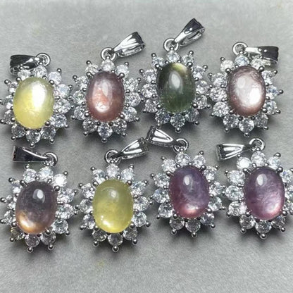 4 Stück AKAC Stein, Größe ca. 7*9mm, natürlicher Lepidolith-Anhänger, Weißkupfer-Anhänger, zufällig versendet