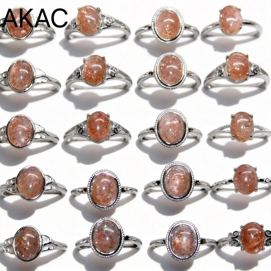5ring AKAC ca. 6-7*8-9mm natürlicher goldener Sonnenstein verstellbarer Weißkupferring wird zufällig verschickt