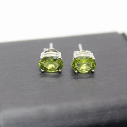 925 스털링 실버 약 5*7mm 천연 페리도트 스터드 귀걸이 도매