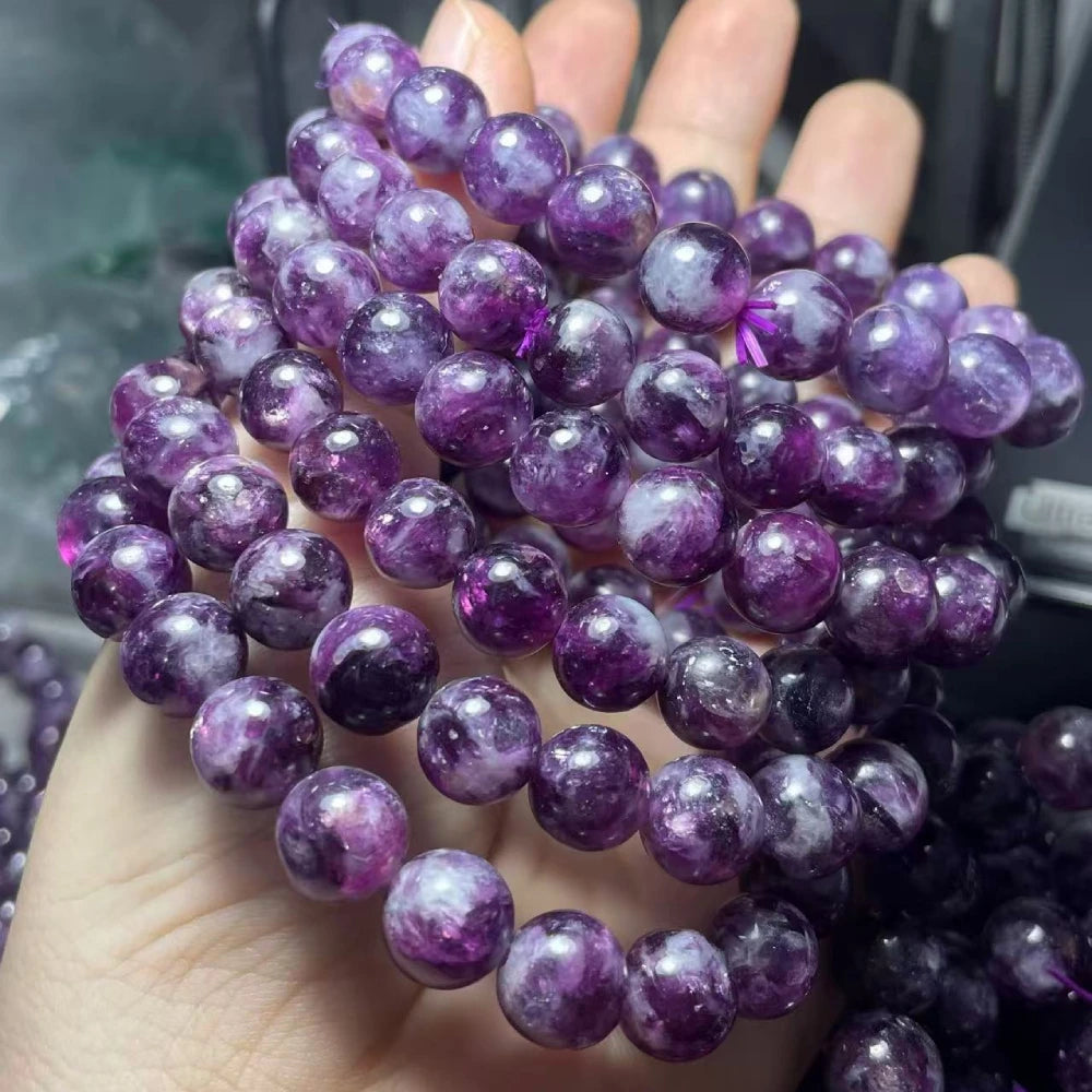 2 браслета, примерно 10 мм, натуральные бусины из фиолетового лепидолита оптом.