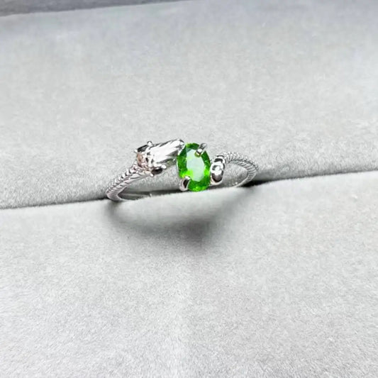 AKAC natural green diopside 925 sterling silver ring stone size approx4*6mm send randomly