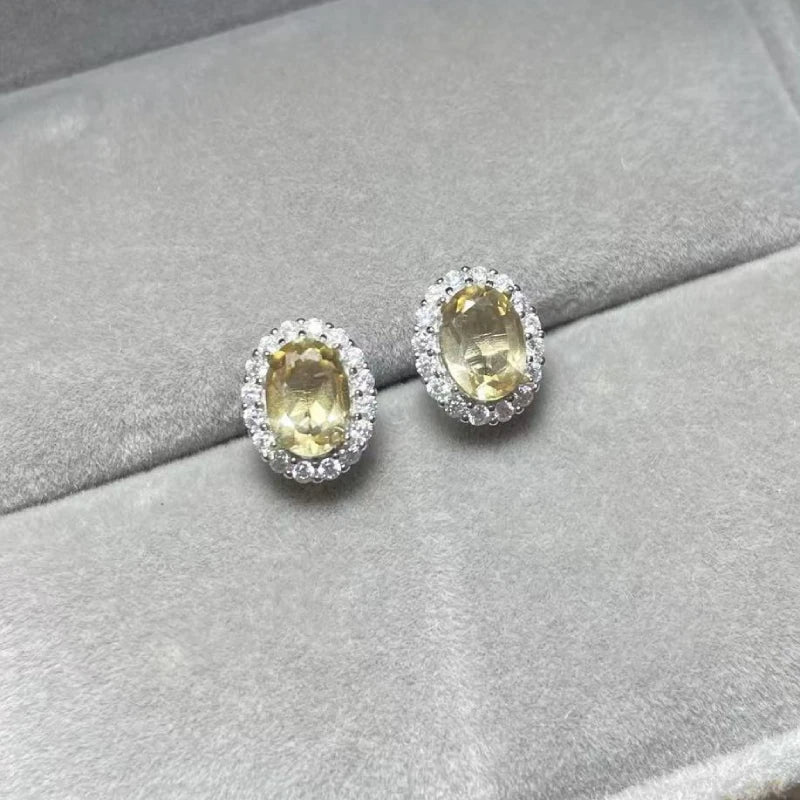 925 스털링 실버 천연 시트린 쿼츠 약 5*7mm 여성용 스터드 귀걸이