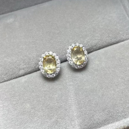 925 스털링 실버 천연 시트린 쿼츠 약 5*7mm 여성용 스터드 귀걸이