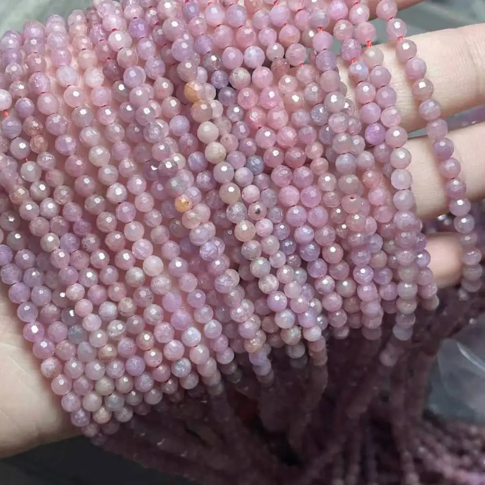 2 Stränge ca. 3,5-4 mm große, natürlich facettierte Rubin-Perlen zum Basteln von Armbändern und Halsketten