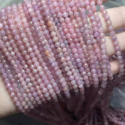 2 Stränge ca. 3,5-4 mm große, natürlich facettierte Rubin-Perlen zum Basteln von Armbändern und Halsketten