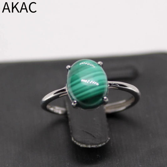 AKAC natural green malachite 925 sterling silver ring stone size approx8*10mm send randomly