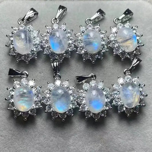 5 Stück AKAC natürlicher indischer Mondstein-Anhänger, Steingröße ca. 7*9mm, zufällig ausgewählt