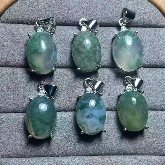 5 Stück AKAC Natürlicher Moosachat-Anhänger, Steingröße ca. 10*14mm, zufällige Auswahl