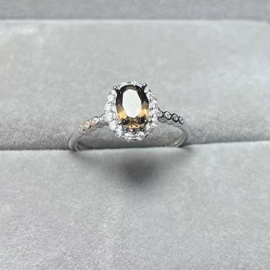 925 sterling silver AKAC  natural smoky quartz adjustable ring Approx5*7mm