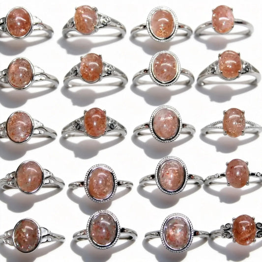 5ring AKAC ca. 6-7*8-9mm natürlicher goldener Sonnenstein verstellbarer Weißkupferring wird zufällig verschickt