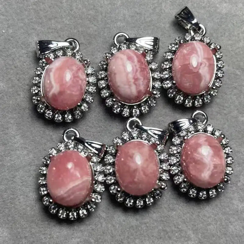 4 Stück Weißkupfer Natürlicher Rhodochrosit-Anhänger Steingröße ca. 8*10mm