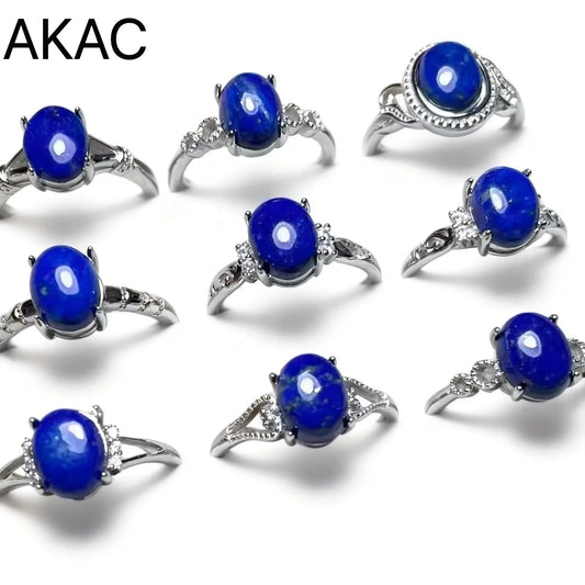 5Ringe AKAC natürlicher Lapislazuli Ring ca. 7*9mm Naturstein Damenring verstellbar