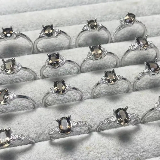 5 Ringe 10 Ringe AKAC natürlicher Rauchquarzring ca. 5*7mm Naturstein Damenring verstellbarer Ring