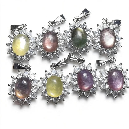 4 Stück AKAC Stein, Größe ca. 7*9mm, natürlicher Lepidolith-Anhänger, Weißkupfer-Anhänger, zufällig versendet