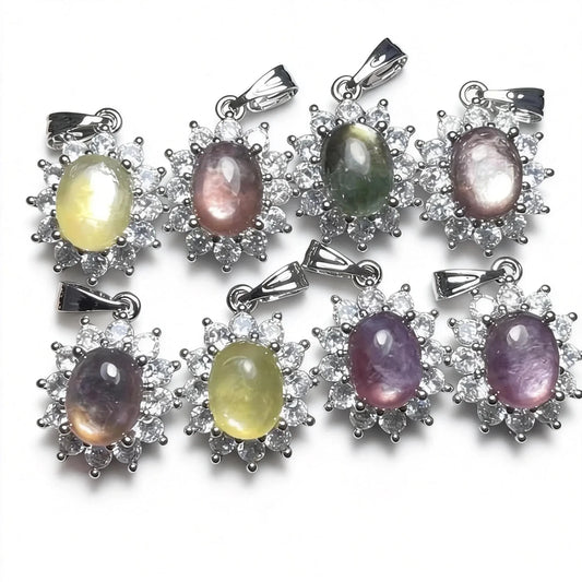 4 Stück AKAC Stein, Größe ca. 7*9mm, natürlicher Lepidolith-Anhänger, Weißkupfer-Anhänger, zufällig versendet