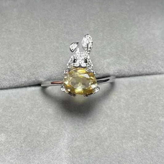 AKAC 925 sterling silver approx6*8mm natural  quartz adjustable ring