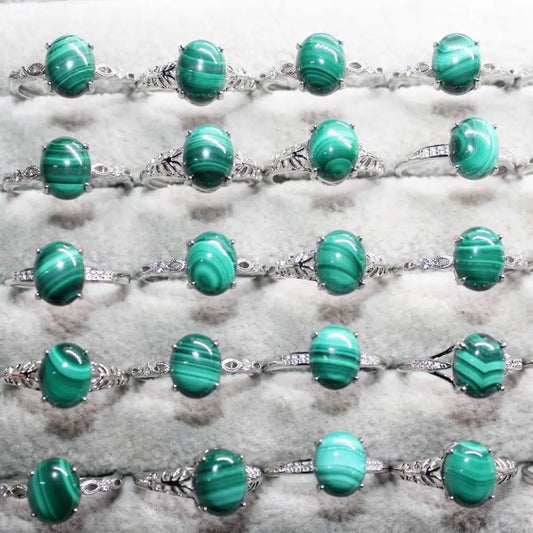 5 Ringe 10 Ringe AKAC ca. 8*10mm natürlicher grüner Malachit verstellbarer Damenring aus Weißkupfer