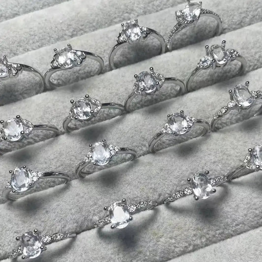 5rings 10rings AKAC Damenring aus natürlichem weißem Quarz, ca. 5*7mm Naturstein, verstellbar