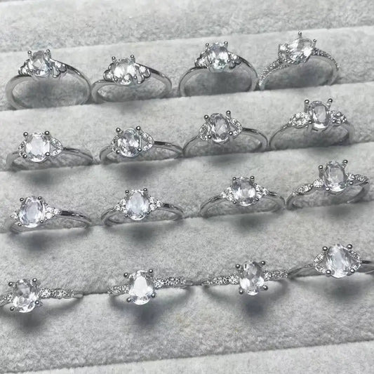 5rings 10rings AKAC Damenring aus natürlichem weißem Quarz, ca. 5*7mm Naturstein, verstellbar