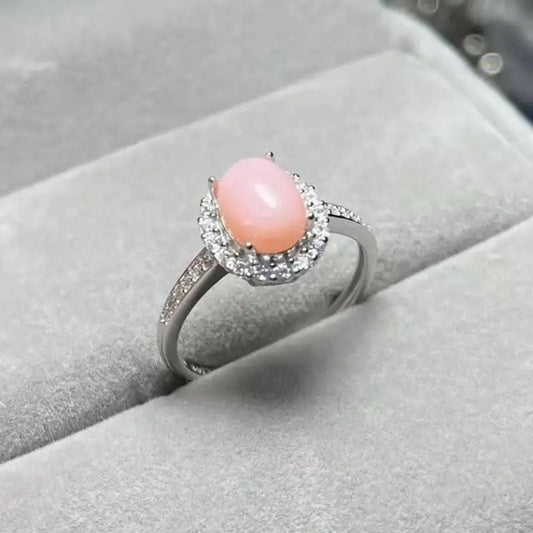 AKAC natural pink opal 925 sterling silver ring stone size approx6*8mm send randomly