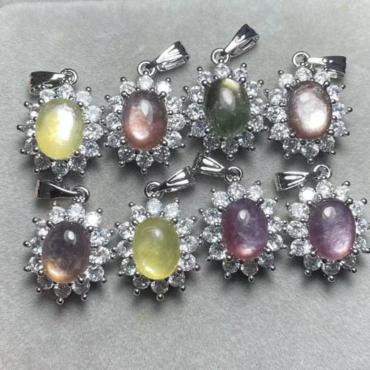 Lot de 5 perles assorties : aigue-marine, lépidolite, labradorite, rhodochrosite, agate dentelle bleue et coquillage.