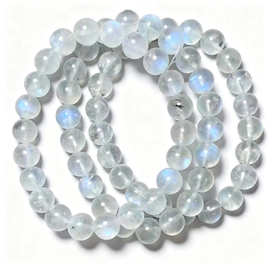 Liquidación de 3 pulseras (84) aprox. 8,8-9,3 mm, piedra lunar natural de Sri Lanka con mancha negra