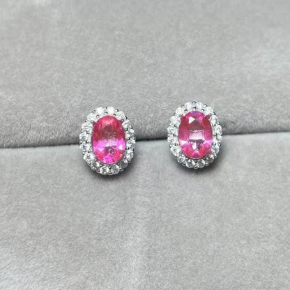 925 스털링 실버 컬러 트리트먼트 천연 핑크 토파즈 약 5*7mm 여성용 스터드 귀걸이