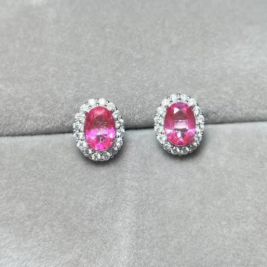 925 스털링 실버 컬러 트리트먼트 천연 핑크 토파즈 약 5*7mm 여성용 스터드 귀걸이