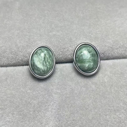 Boucles d'oreilles puces en argent sterling 925 et séraphinite naturelle (environ 7 x 9 mm) pour femme