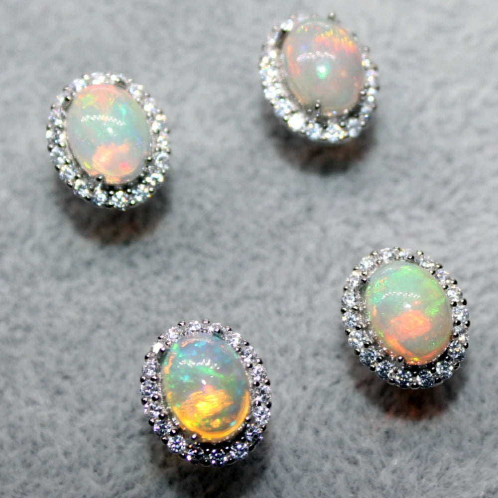 여성용 925 스털링 실버 천연 파이어 오팔 스터드 귀걸이, 스톤 크기 약 5-6*7-8mm