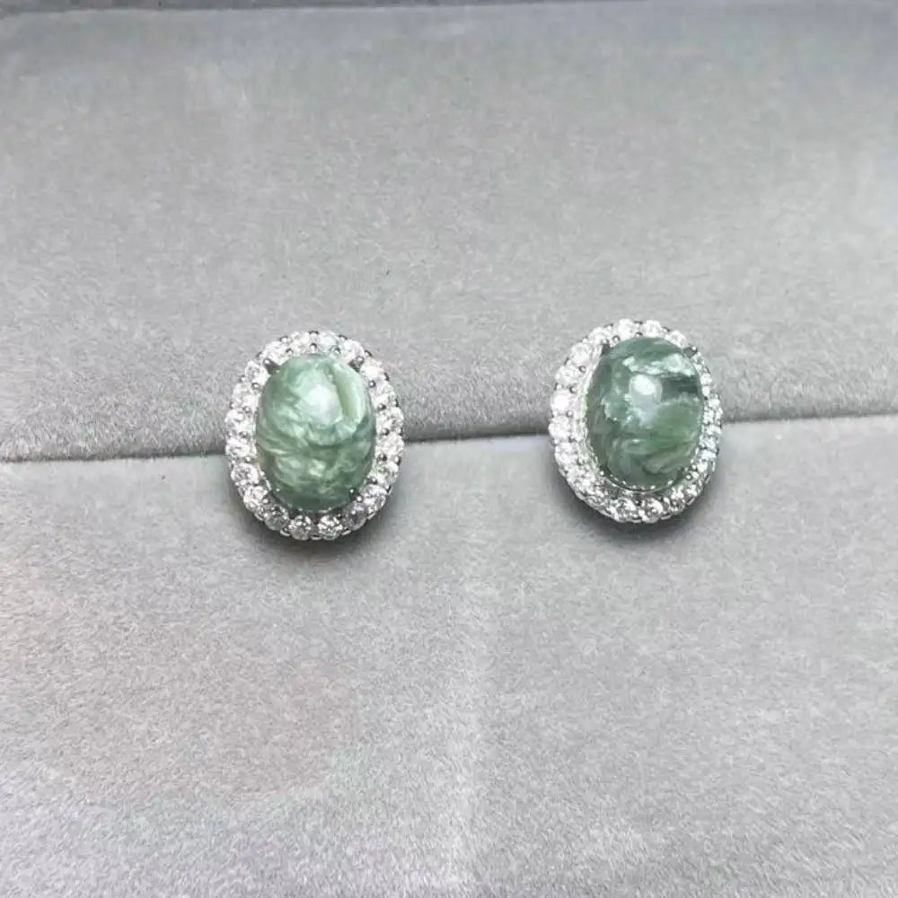 925 스털링 실버 천연 세라피나이트 약 7*9mm 여성용 스터드 귀걸이