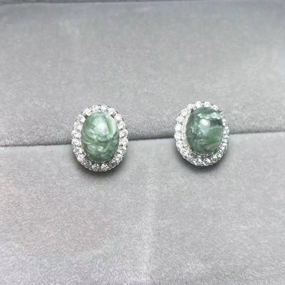 925 스털링 실버 천연 세라피나이트 약 7*9mm 여성용 스터드 귀걸이