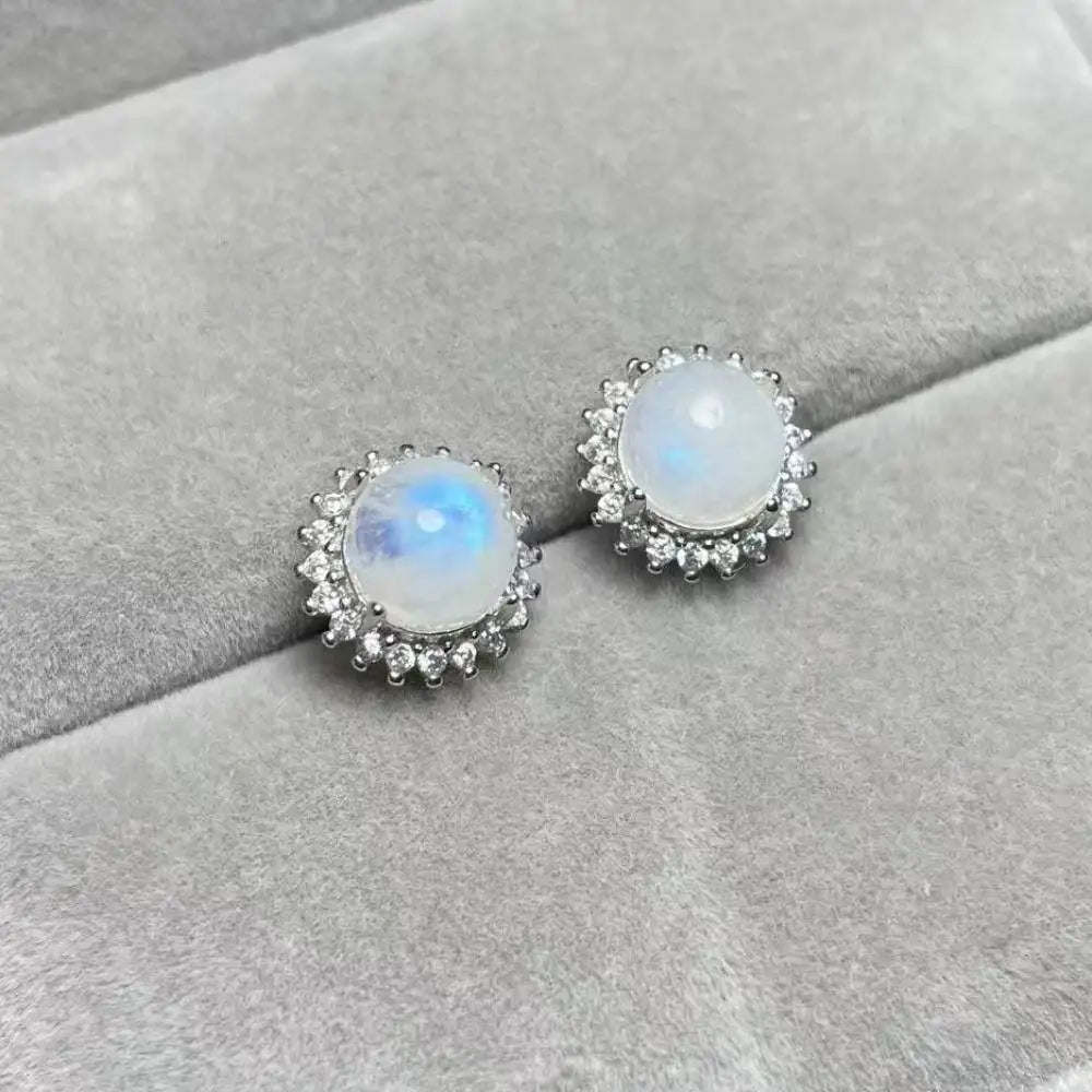 Approx7-8mm 925 sterling silver Natural India moonstone  stud earrings for women earrings