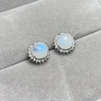 Approx7-8mm 925 sterling silver Natural India moonstone  stud earrings for women earrings