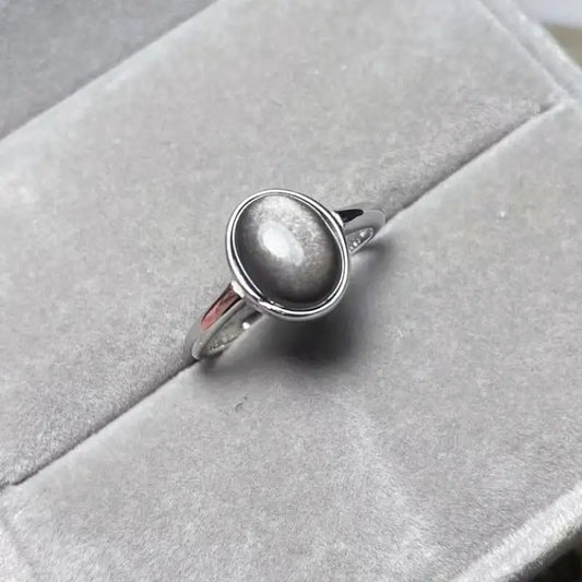 925 sterling  silver AKAC natural silver obsidian  ring stone size approx8*10mm send randomly