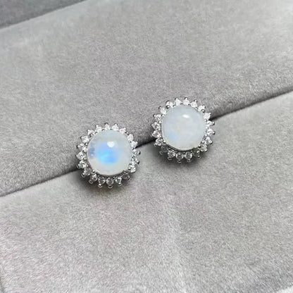 Approx7-8mm 925 sterling silver Natural India moonstone  stud earrings for women earrings