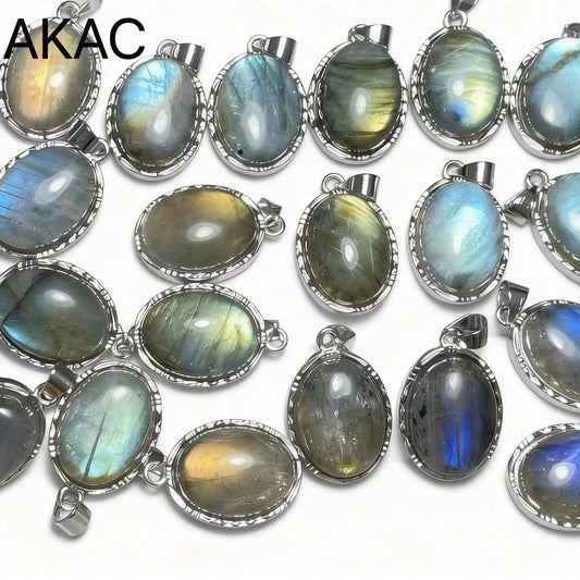 5 Stück AKAC ca. 12*16 mm natürlicher Labradorit Weißkupfer-Anhänger, zufällig versandt